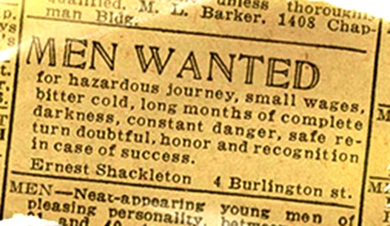 (soi-disant) la publicité de Shackleton dans The Times